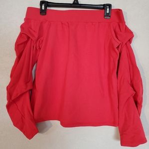 K/lab Off Shoulder Red Ruched Sleeve Sweater (S)